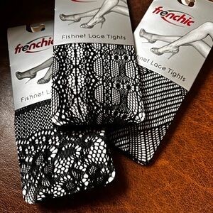 Frenchi Black Fishnet Lace Tights Trio
